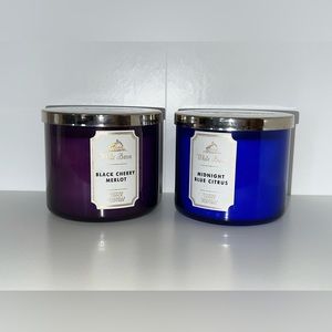 Bath & Body Works 3 Wick Candles - Midnight Blue Citrus and Black Cherry Merlot